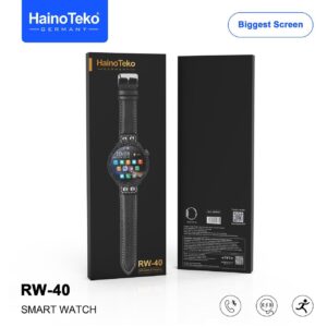 ساعة ذكية Haino Teko Germany RW40 بشاشة كاملة مستديرة مع شاحن لاسلكي مصممة للرجال والأولاد باللون الأسود